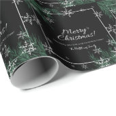 黒いパーソナライズされた緑のメリークリスマス ラッピングペーパー (ロールコーナー)