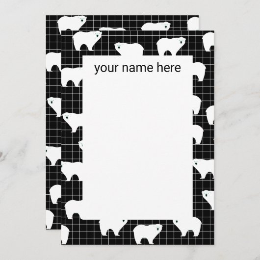 黒いパーソナライズされた背景に白クマのカード サンキューカード (正面/裏面)