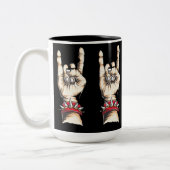 黒いパーソナライズされた角を上げる ツートーンマグカップ (左)