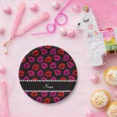 黒いパーソナライズされた赤いピンクの唇 ペーパープレート (パーティー)