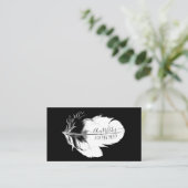 黒いパーソナライズされた通話カードの白い羽毛 コーリングカード (スタンド正面)