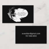 黒いパーソナライズされた通話カードの白い羽毛 コーリングカード (正面/裏面)