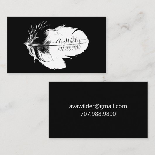 黒いパーソナライズされた通話カードの白い羽毛 コーリングカード (正面/裏面)