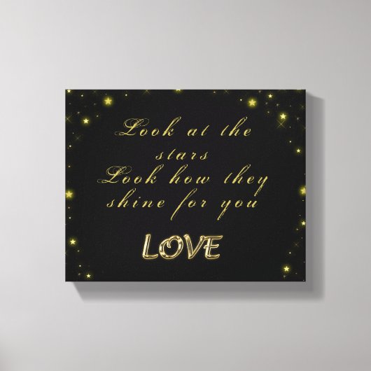 黒いパーソナライズされた金ゴールドとキラキラ キャンバスプリント (正面)