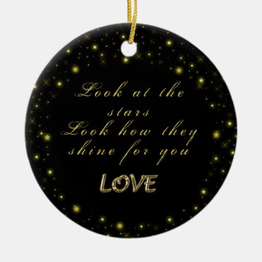 黒いパーソナライズされた金ゴールドとキラキラ セラミックオーナメント (正面)