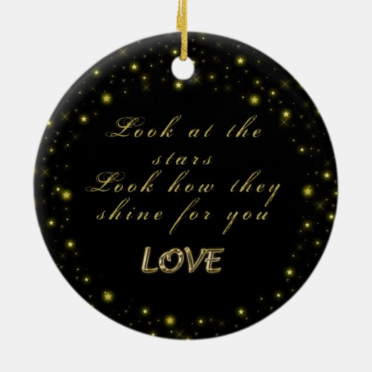 黒いパーソナライズされた金ゴールドとキラキラ セラミックオーナメント (裏面)