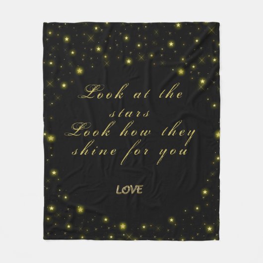 黒いパーソナライズされた金ゴールドとキラキラ フリースブランケット (正面)