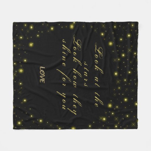 黒いパーソナライズされた金ゴールドとキラキラ フリースブランケット (正面(横))