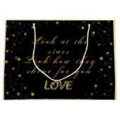 黒いパーソナライズされた金ゴールドとキラキラ ラージペーパーバッグ (正面)