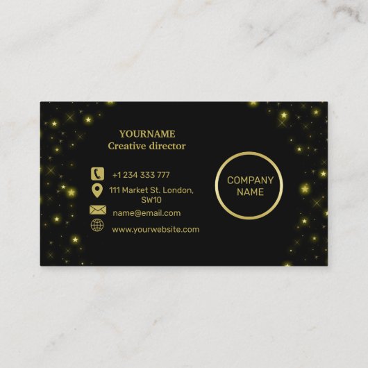 黒いパーソナライズされた金ゴールドとキラキラ 名刺 (裏面)
