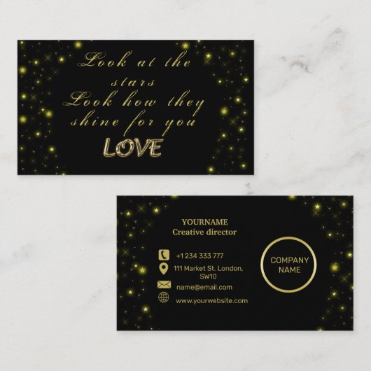 黒いパーソナライズされた金ゴールドとキラキラ 名刺 (正面/裏面)