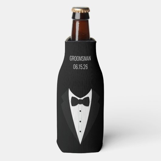 黒いパーソナライズされたTuxedogroomsmen ボトルクーラー (ボトル正面)