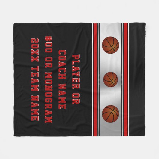 黒いパーソナライズな年長のバスケットボールのギフトのアイディア フリースブランケット (正面(横))