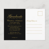 黒いパーティーの卒業の金ゴールドの卒業生の帽子及び原稿 インビテーションポストカード (裏面)