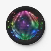 黒いパーティーの紙皿のカラフルなディスコの球 ペーパープレート (正面)