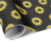 黒いヒマワリパターン包装紙 ラッピングペーパー (ロールコーナー)