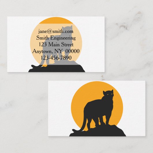 黒いヒョウの夕焼けシルエット 名刺 (正面/裏面)