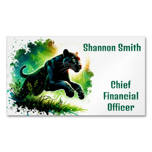 黒いヒョウ：緑の環境 | マグネット名刺 (正面)