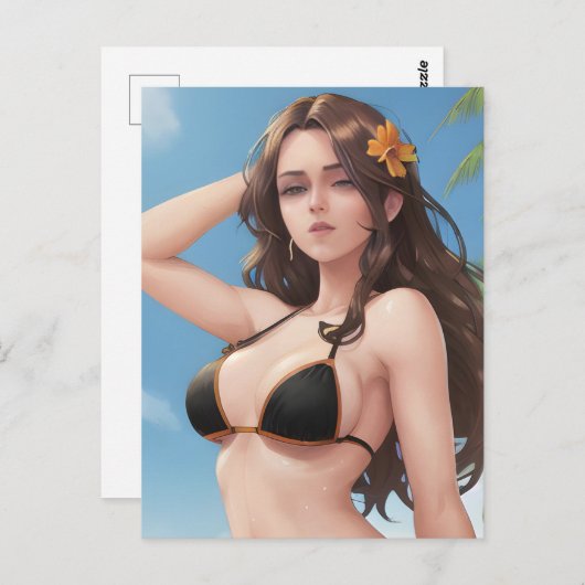 黒いビキニの女性 ポストカード (正面/裏面)