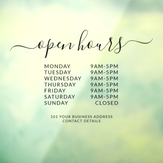 黒いビジネスの営業時間エレガントのスクリプトサイン ウィンドウサイン (シート3)