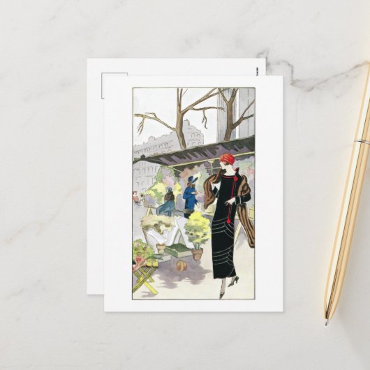 黒いビロードのビジネスドレスを着た女性（1924年） シーズンポストカード (正面/裏面インサイチュ)