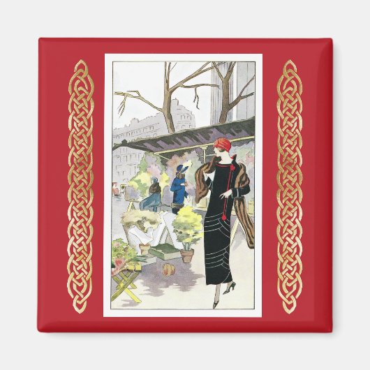 黒いビロードのビジネスドレスを着た女性（1924年） マグネット (正面)