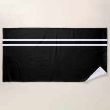 黒いビーチタオル（白い線）