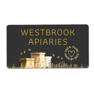 黒いビーハイブアピアラベルと金ゴールドハートとミツバチ ラベル