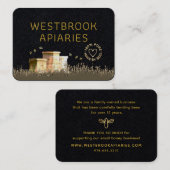 黒いビーハイブアピアラベルと金ゴールドハートとミツバチ 名刺 (正面/裏面)