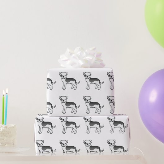 黒いピエバルアメリカブルドッグの漫画の犬のパターン ラッピングペーパー (パーティーギフト)