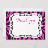 黒いピンクのシマウマのファッションの動物の女の子は感謝していしています サンキューカード (正面)