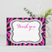 黒いピンクのシマウマのファッションの動物の女の子は感謝していしています サンキューカード (スタンド正面)