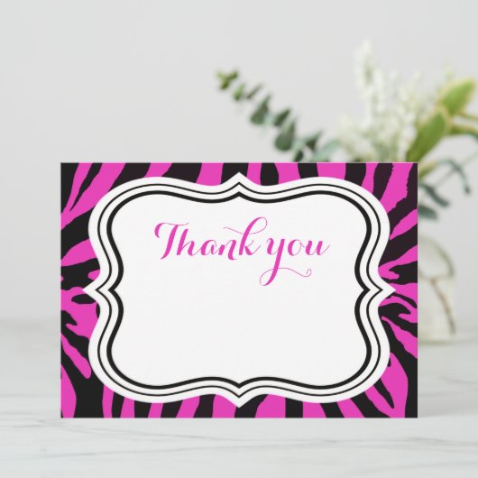 黒いピンクのシマウマのファッションの動物の女の子は感謝していしています サンキューカード (スタンド正面)