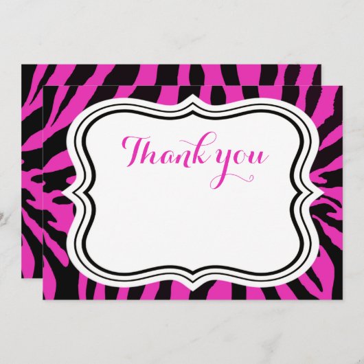 黒いピンクのシマウマのファッションの動物の女の子は感謝していしています サンキューカード (正面/裏面)