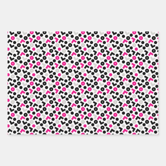 黒いピンクのジオメトリ水玉模様ムスゲ ラッピングペーパーシート (正面2)