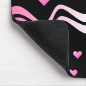 黒いピンクのハートおよびリボン マウスパッド (コーナー)