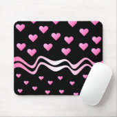 黒いピンクのハートおよびリボン マウスパッド (マウス)