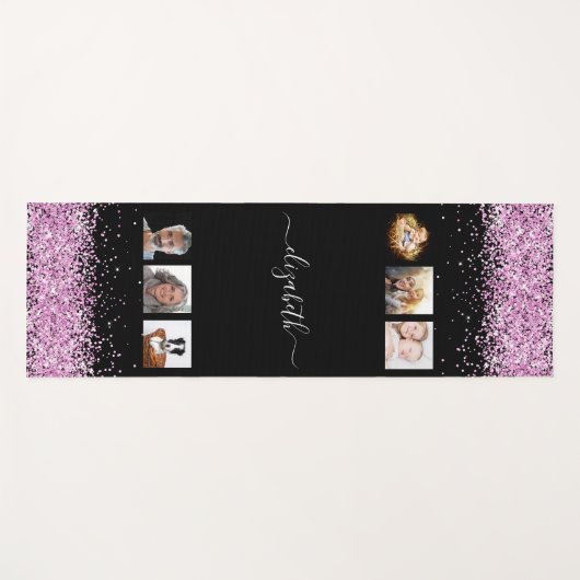 黒いピンクの名前の写真コラージュ ヨガマット (正面(横))