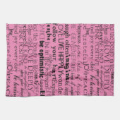 黒いピンクの感動的単語 キッチンタオル (横)