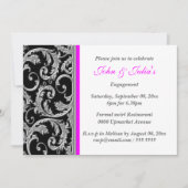 黒いピンクの渦巻の婚約記念日のカスタム 招待状 (正面)