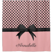 黒いピンクの点及びリボン シャワーカーテン (正面)