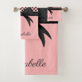 黒いピンクの点及びリボン バスタオルセット (インサイチュ)