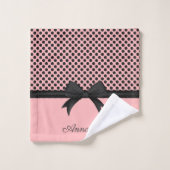 黒いピンクの点及びリボン バスタオルセット (ウォッシュタオル)