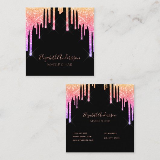 黒いピンクの紫の滴りが髪を作る スクエア名刺 (正面/裏面)