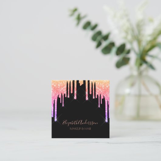 黒いピンクの紫の滴りが髪を作る スクエア名刺 (スタンド正面)