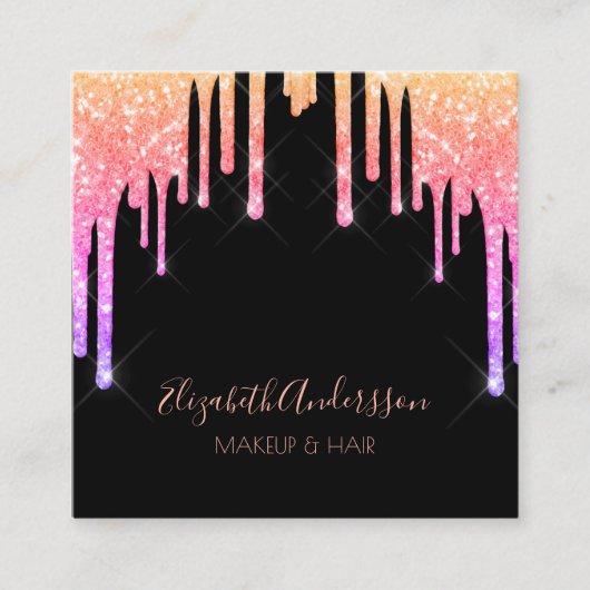 黒いピンクの紫の滴りが髪を作る スクエア名刺 (正面)