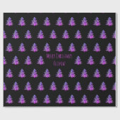 黒いピンクの紫色のクリスマスツリーパターンは名前を加えます ラッピングペーパー (フラット)