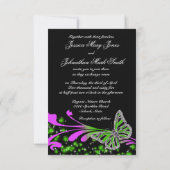 黒いピンクの緑の蝶の輝き 招待状 (裏面)