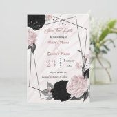 黒いピンクの花グレイ葉ボタン幾何学的 セーブザデート (スタンド正面)