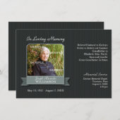 黒いピンストライプのバナーメモリアル通知 招待状 (正面/裏面)